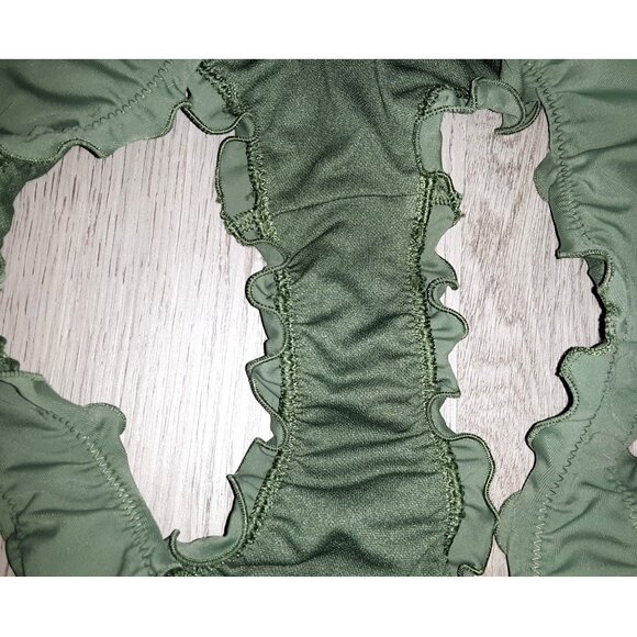 Hollister Swim Dark Green Ruffled Cheeky Bikini Bottoms Size XS Ruched Scrunch - Picture 3 of 4
